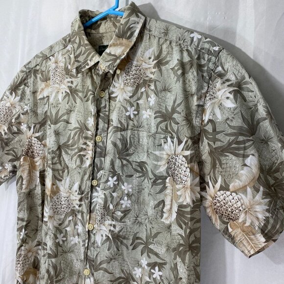 David Taylor Mens Hawaiian Shirt Large Beige Floral Button-Up Short Sleeve Y2K - Picture 4 of 7